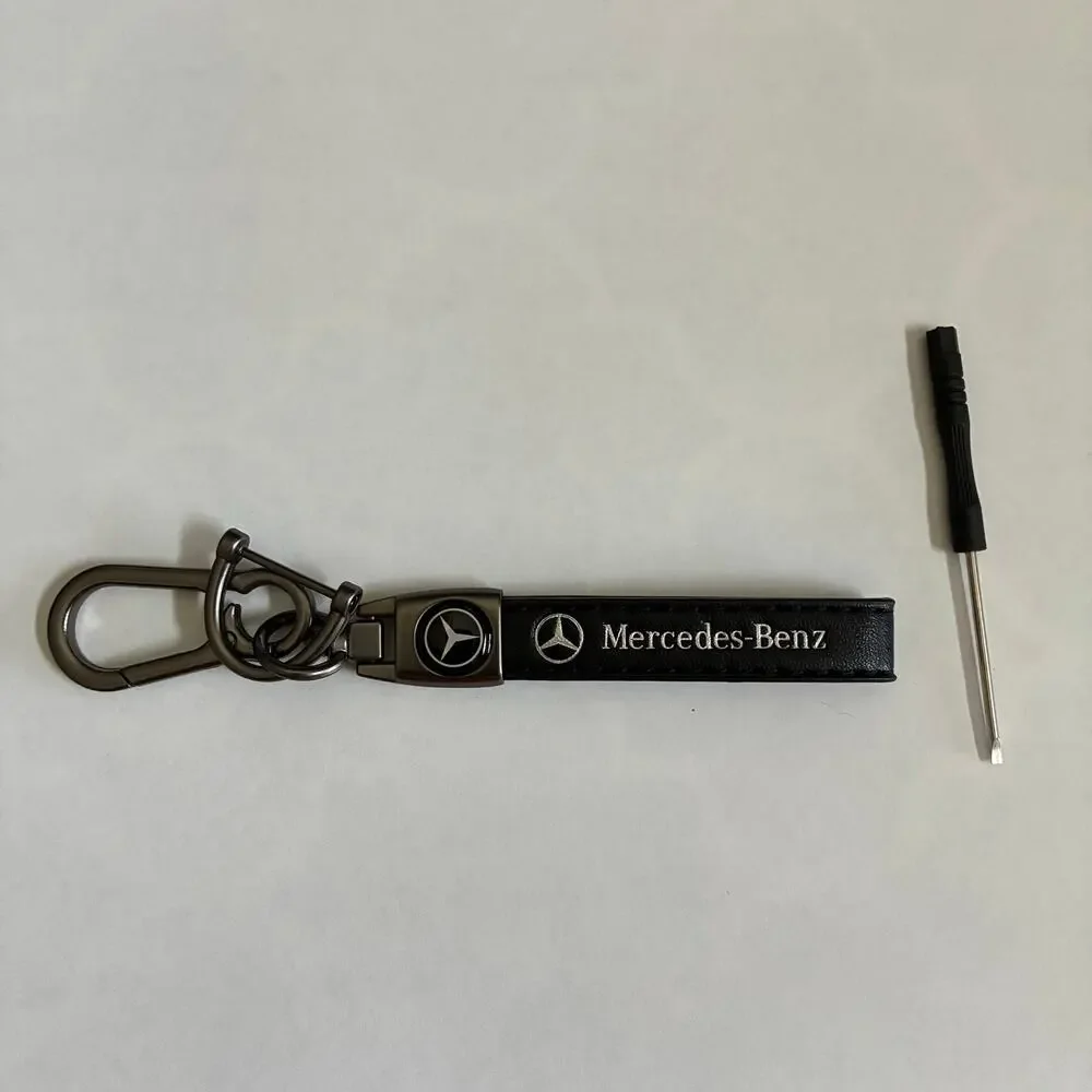 Mercedes Benz Genuine Leather Black Chrome Car Keychain Brand New